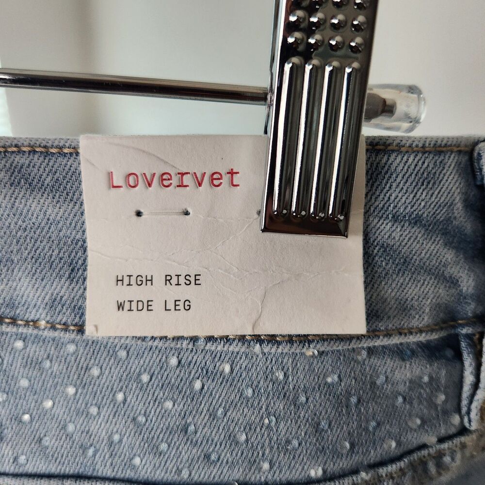 Lovervet‎ Indigo Blue 16W High Rise Wide Barrel Jeans Shimmering Embellishments - Picture 5 of 12